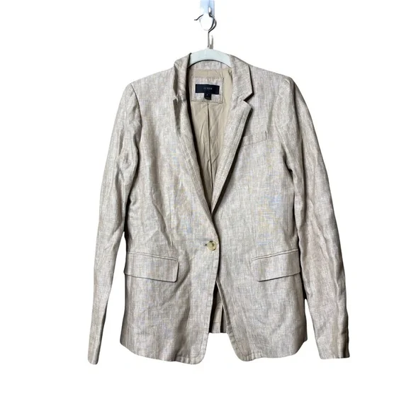 Jcrew tan linen Regent one button blazer career business workwear - Picture 2 of 6